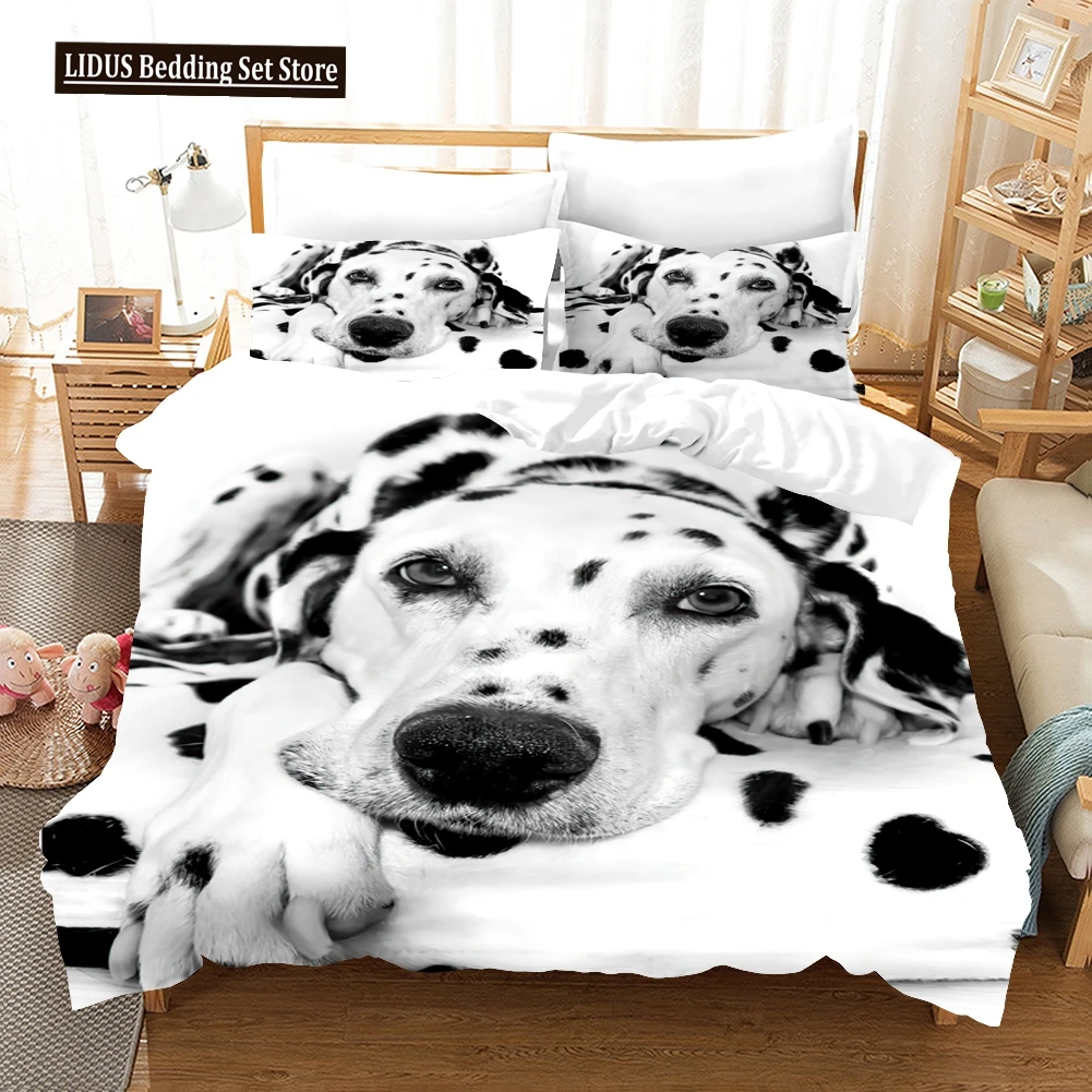 Lovely Dog Dalmatian Bedding Set 3d Luxury Duvet Cover Sets Comforter Duvet Cover Queen King Single Size Black White Animal Pet