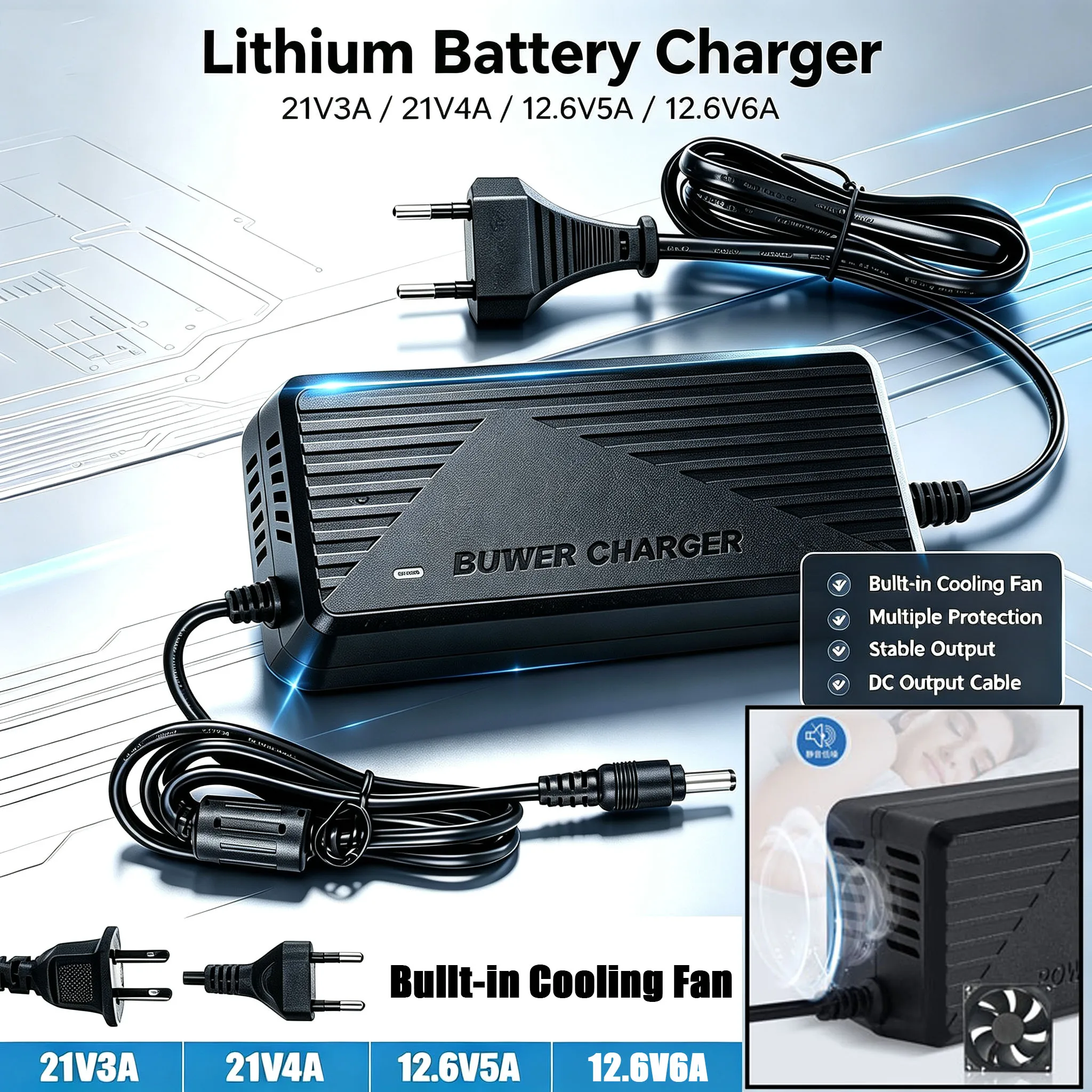 Li-ion Battery Charger 21V 4A 3A Fast Charging 12.6V 6A 5A Lithium Battery Pack Chargerfor Power Tool 5s 18V 21V EU US Plug