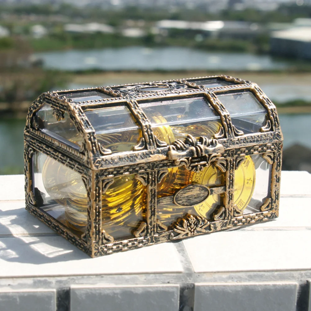 

2 шт., маленький сундук с сокровищами, пластиковый прозрачный для классной вечеринки, коробка для хранения сувениров, декор для ювелирных изделий, детская пиратская тема на память