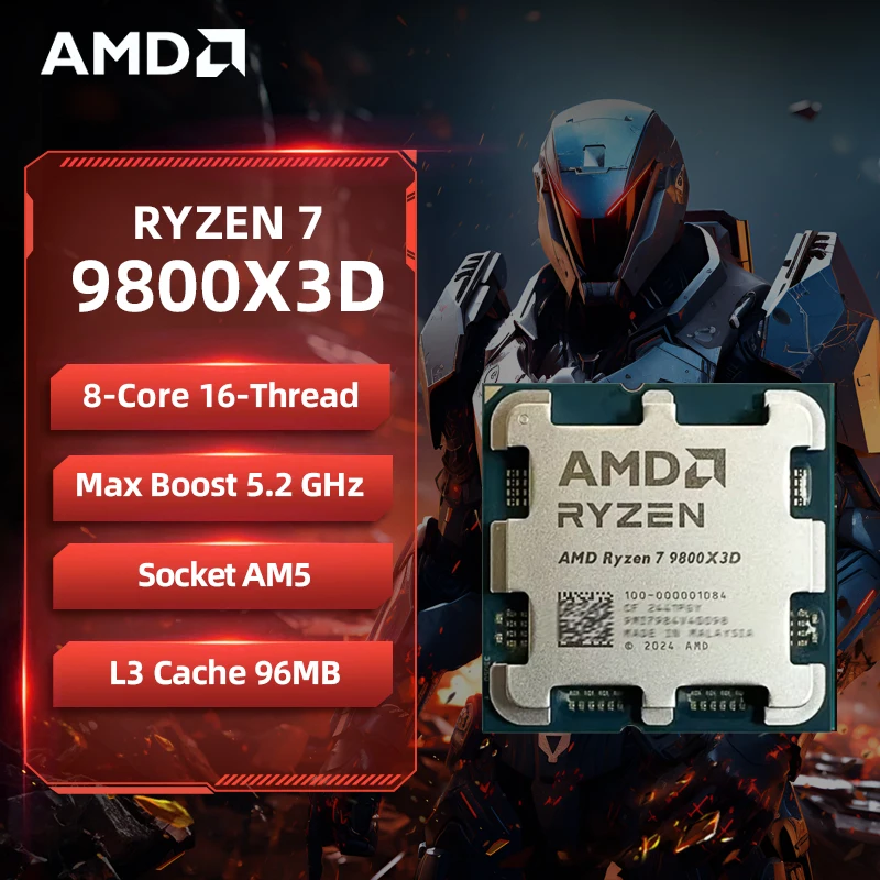 معالج AMD Ryzen 7 9800X3D Game CPU R7 9800X3D يصل إلى 5.2 جيجا هرتز 8 النواة 16 خيط 96 ميجابايت كاش AM5 معالج ألعاب سطح المكتب بدون عبوة