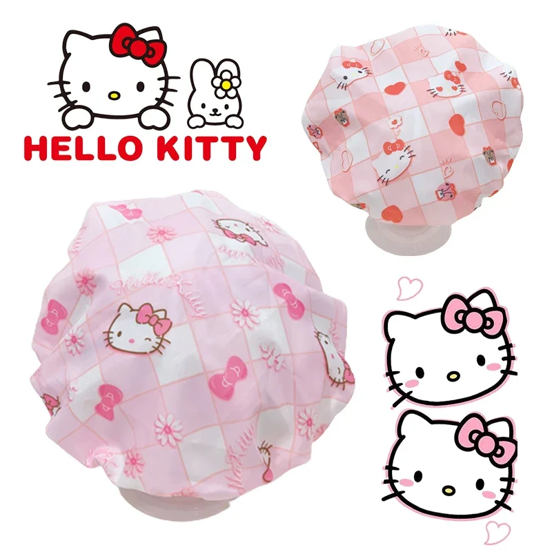 Hello Kitty Bath Cap New Cartoon Double-layer Kawaii Cute Adult Shower Cap Wash Care Cap Bath Cap Kitchen Fumes Waterproof Cap