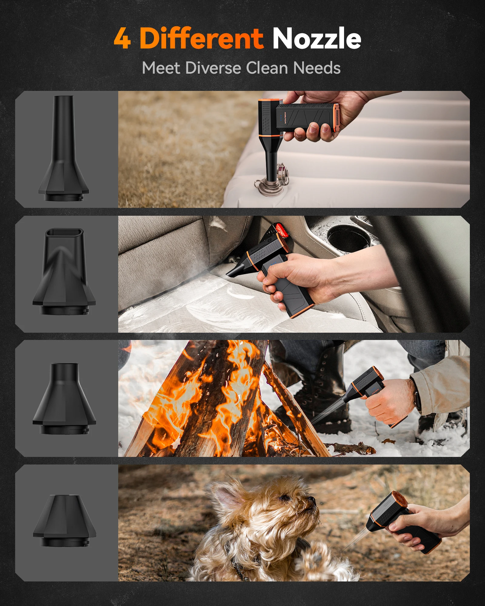 منفاخ هواء منفضة الهواء الكهربائية WOLFBOX MF50- 110000 RPM قوة فائقة، محرك بدون فرش بثلاثة تروس قابل لإعادة الشحن للسيارة/الكمبيوتر/المنزل/الخارج #6