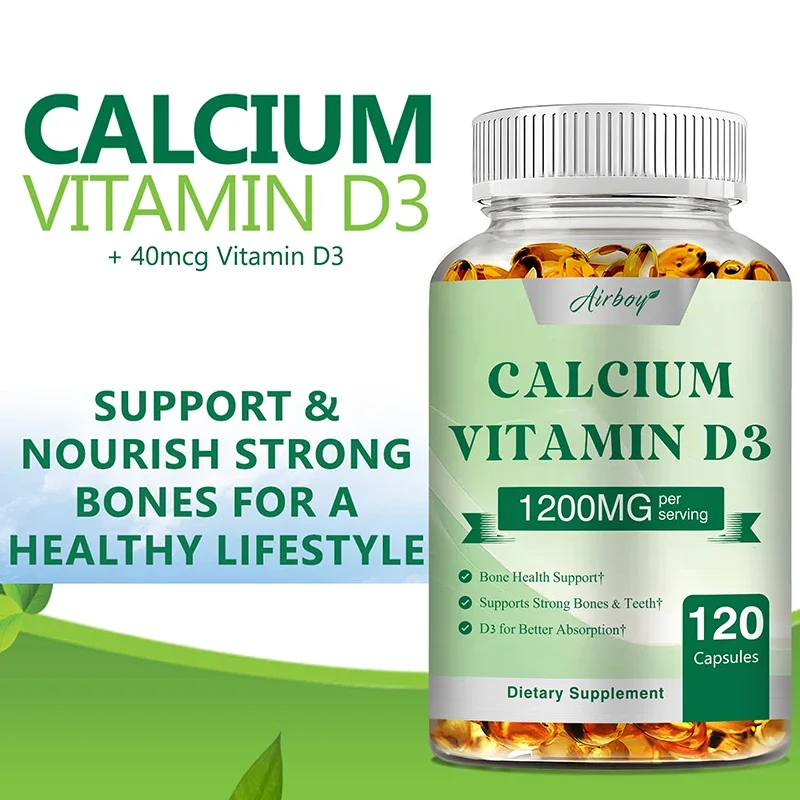 Calcium + Vitamin D3 Capsules - for Muscle Nerve Health Support Bone Density Teeth and Skin Heart Health