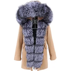 2024 Maomaokong Winter Women's Jacket 2023 Female Natural Real Fur Coat Fox Fur Collar Jacket Long Parka Inner Fur Clothing