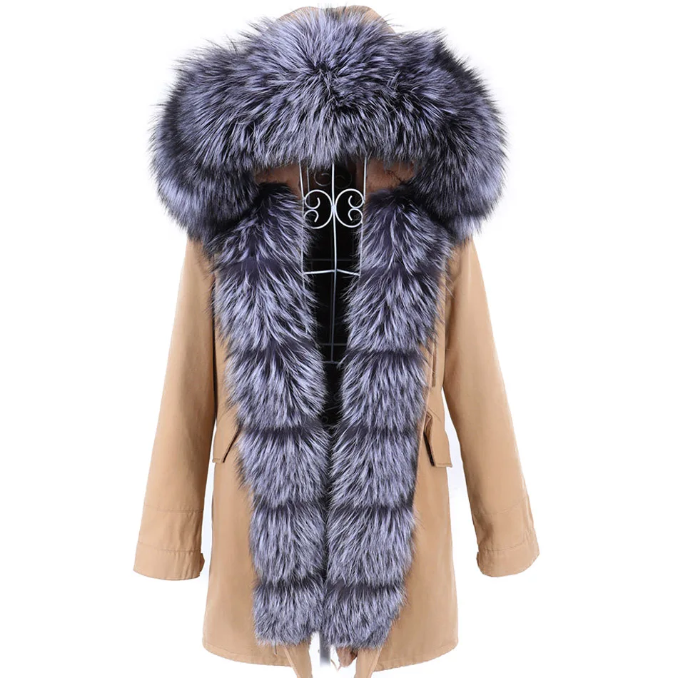 Maomaokong Winter Women's Jacket 2023 Female Natural Real Fur Coat Fox Fur Collar Jacket Long Parka Inner Fur Clothing