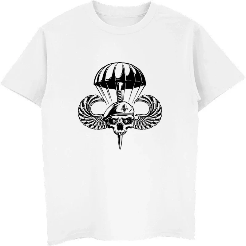 Skull Wing Parachute Airborne Soldier Print Men Cotton Short Sleeve Hip Hop Harajuku heavyweight Streetwear style tops