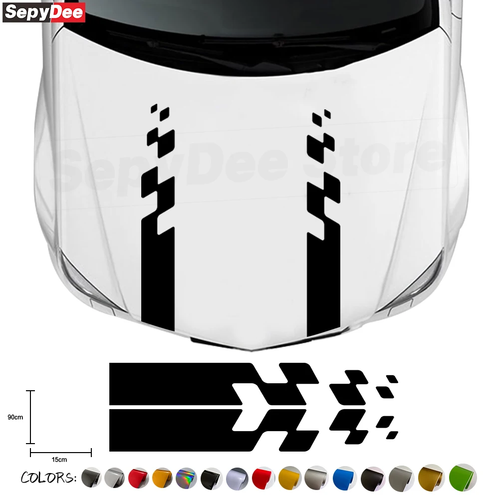 

2Pcs Car Hood Bonnet Sticker Lattices Stripe Graphic Auto Body Engine Cover DIY Vinyl Decals Car Accessories
