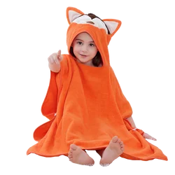 MICHLEY Fox Cotton Kids Beach Towels Bath Towel Poncho Hooded Bathing Bathrobe Unisex Washcloth For Girls Boys Children 2-6T