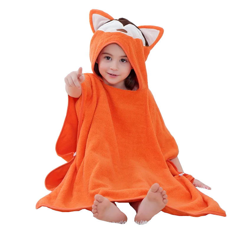 MICHLEY Fox Cotton Kids Beach Towels Bath Towel Poncho Hooded Bathing Bathrobe Unisex Washcloth For Girls Boys Children 2-6T