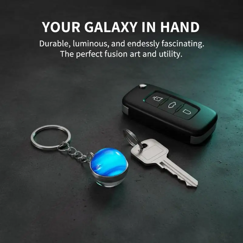 Nine major planet keychains, crystal glowing sun, Jupiter galaxy pendant, circular double-sided Earth keychain