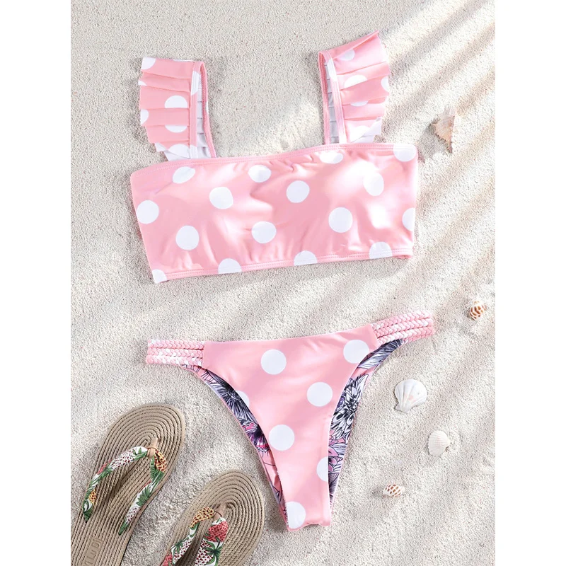Ruffle Bikini 2026 Swimsuit Printed Swimwear Women Sexy Bathing Suit Bandage Biquini Feminino Thongs Beachwear Summer