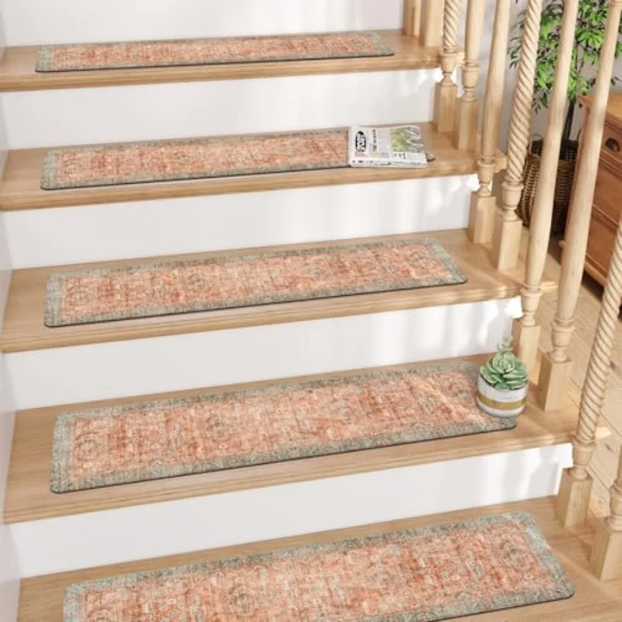 

Tiveney Stair Treads Non Slip 15PCS 8x30 Stair Runner for Wooden Steps Non Slip Rubber Backing Washable Carpet Stair Treads Ind