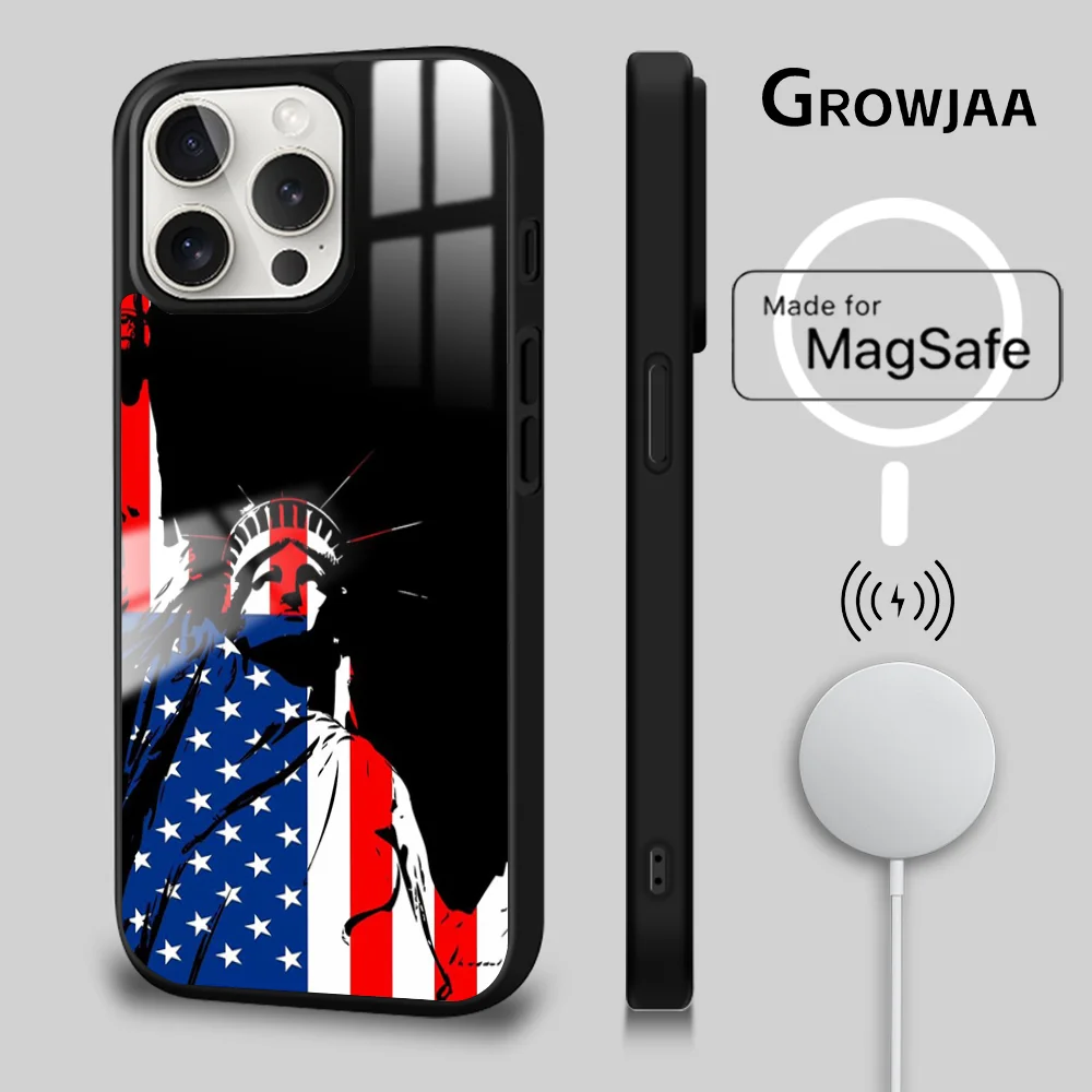 A-American U-USA Flag Phone Case For iPhone 16 15 14 13 12 11 Pro Max Plus Mini Magsafe Mirror Wireless Magnetic Cover