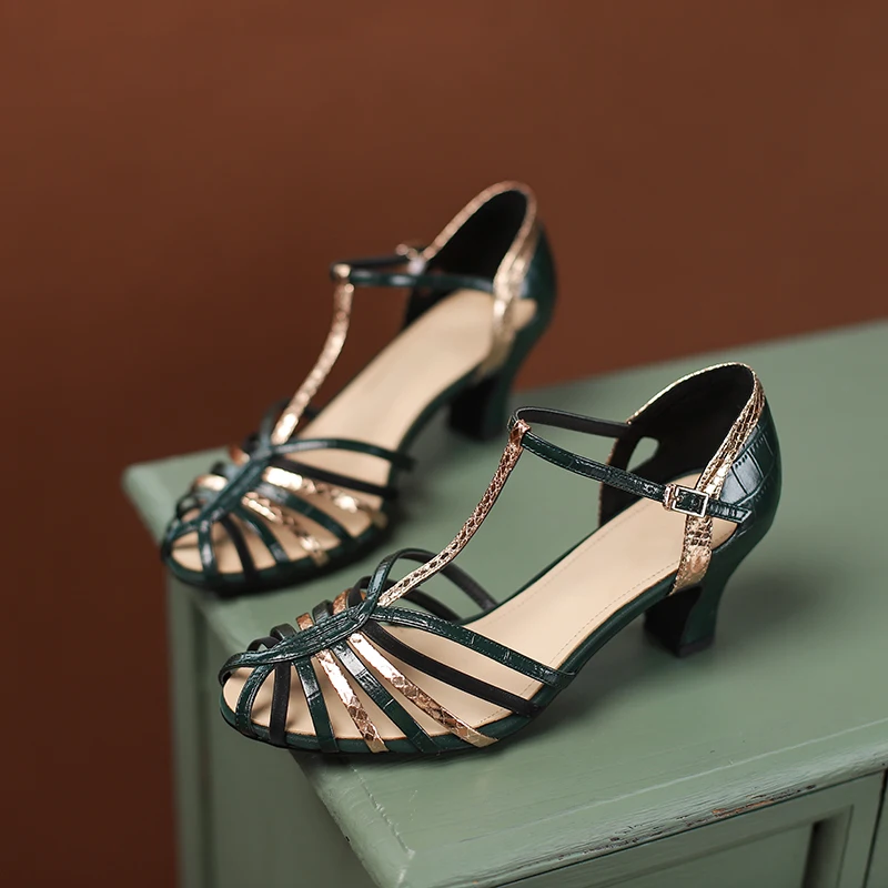 Insicre Cow Slipt Leather 2022 Fashion Summer Shoes Buckle Mixed Colors Narrow Band High Heel Women Sandals Round Toe