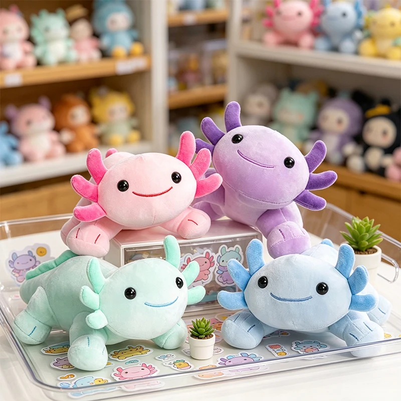 Cartoon Axolotl Plush Toys Green Pink Blue Purple Soft Stuffed Animal Doll Lovely Desktop Table Decor Sweet Gift Boys Girls Kids