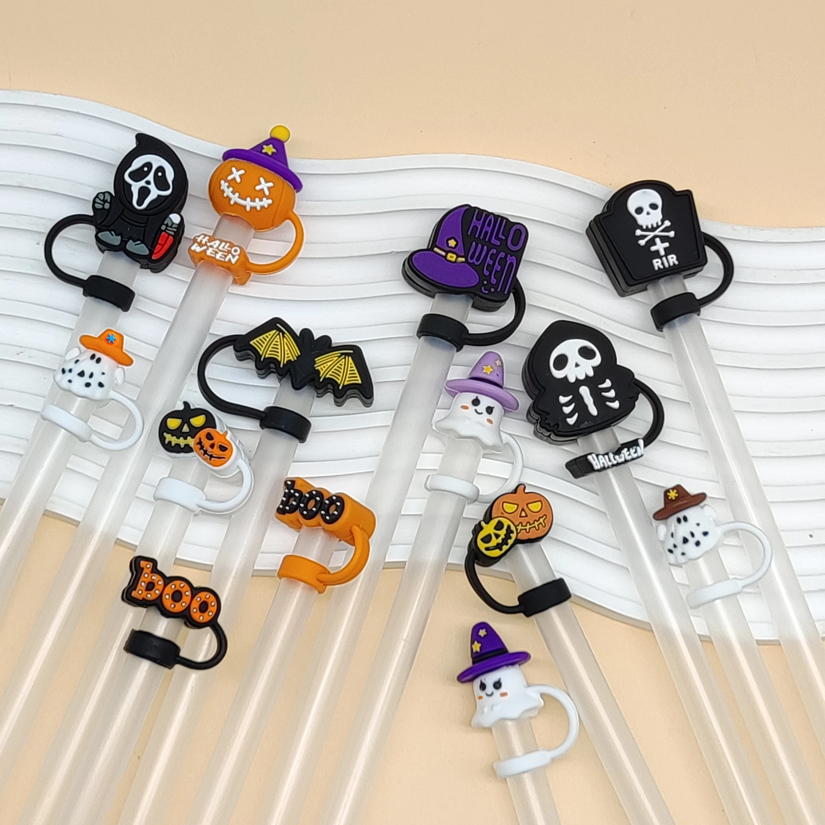 Miniso 10MM Halloween Straw Cover Cap for Stanley Cup,Cute Ghost Halloween Straw Topper