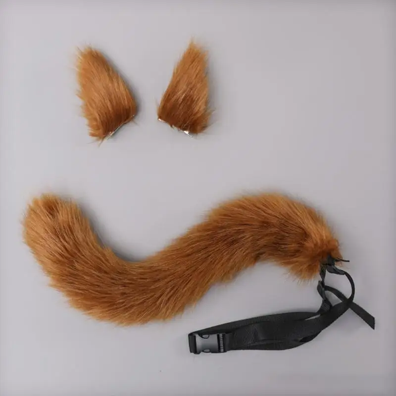 MXMB 3 Pieces Wolf Ear Plush Hairpins Tail Foxes Costume Accessory Set for Easters