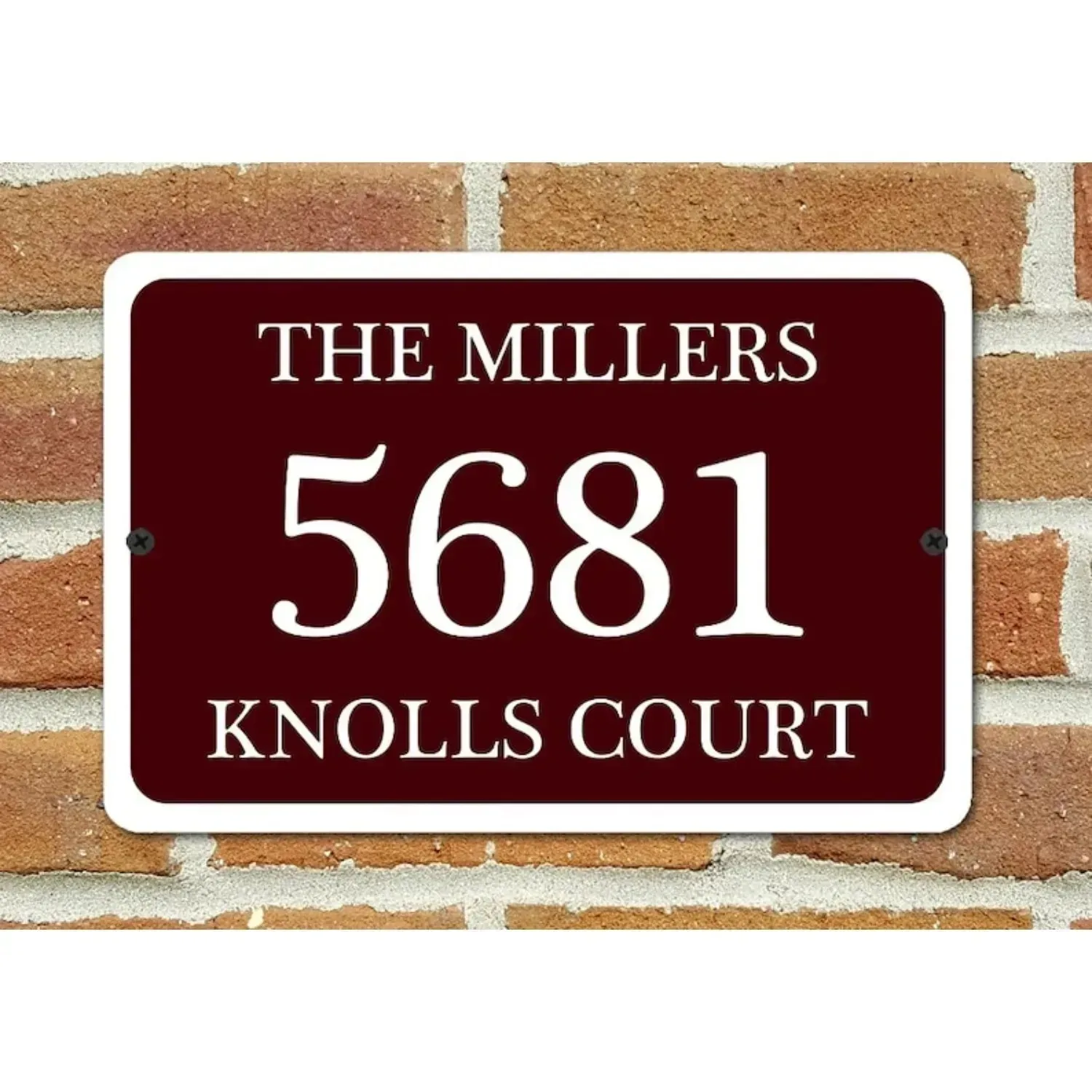 CIFbuy Personalized 2D Flat Burgundy Metal Plaque,Customizable Family House Number & Address,Home Entryway Wall Hanging Ornament