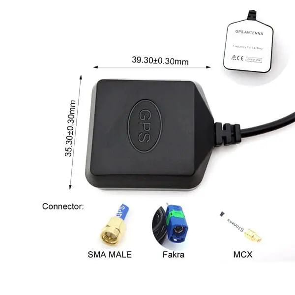 GPS Active Antenna 1M RG174 Wire, Multi Interface Fakra SMA MCX for Vehicle & Communication Devices