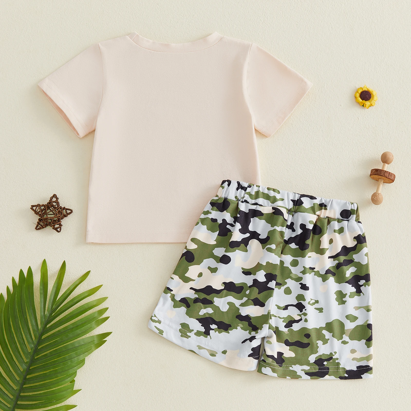 2Pcs Toddler Boy Summer Outfits Short Sleeve Crew Neck Camouflage Letters Print T shirt Tops Camouflage Shorts Set 0-4Y