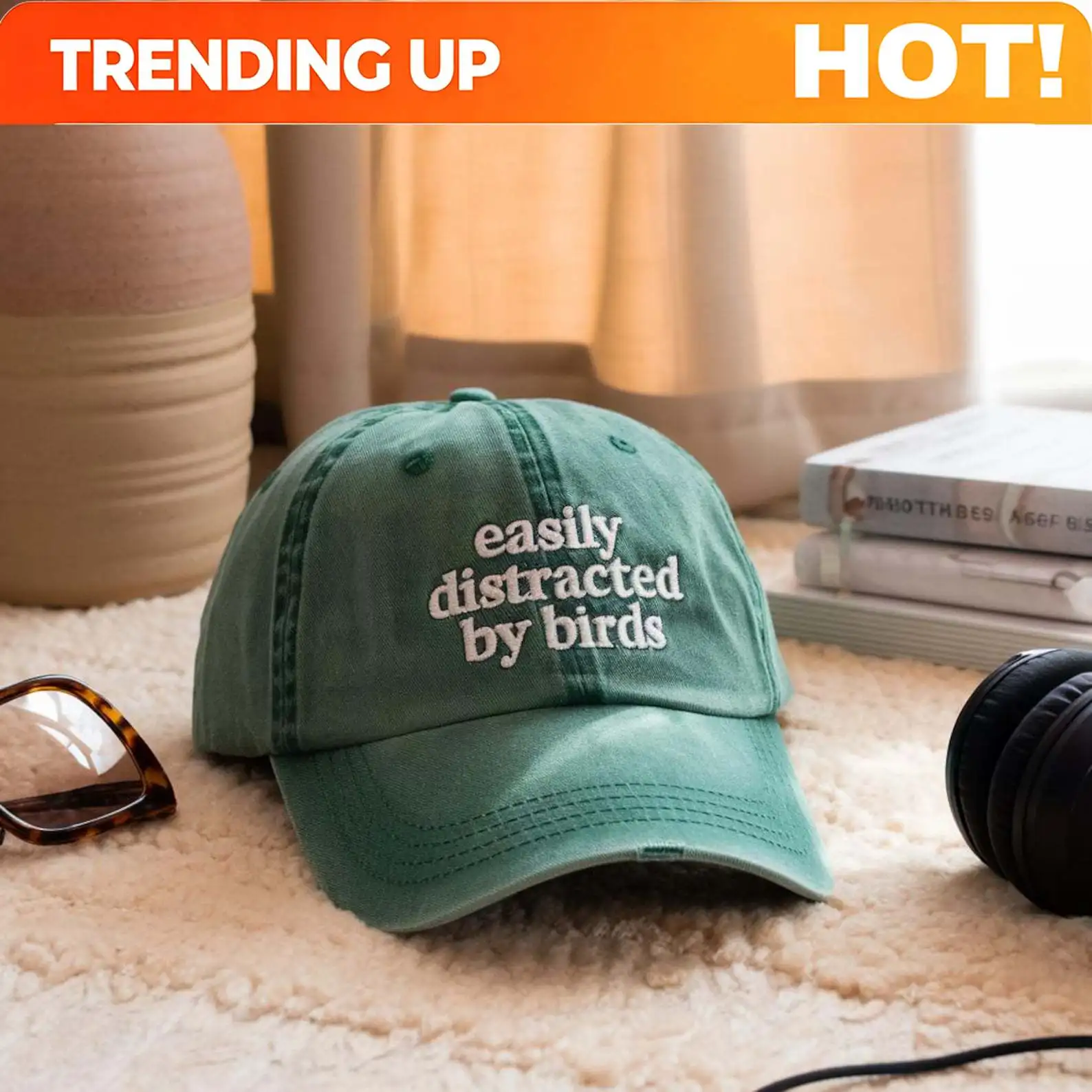 Embroidered Baseball Hat, Easily Distracted By Birds, Funny Birdwatcher Cap