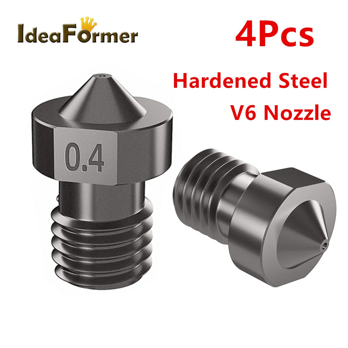 

4Pcs Hardened Steel V6 Nozzle 0.2/0.3/0.4/0.5/0.6/0.8/1.0mm 1.75mm M6 3D Printer Nozzles For Ender 3 Titan Extruder Prusa i3 MK3