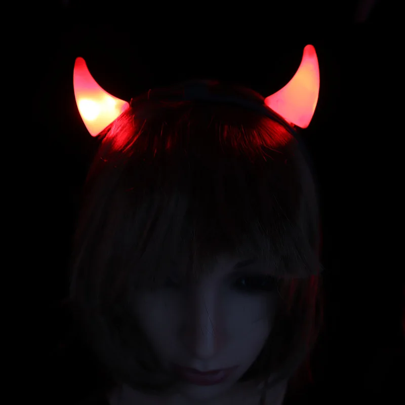 1pcs Women Girls Boy Red LED Light Up Demon Devil Bull Horns Headband Glow Party Birthday Gift Festival Halloween Christmas