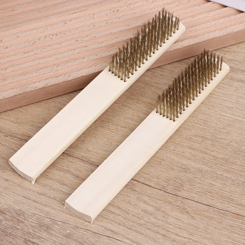 2/5/10Pcs 6x16 Row Brushes Cleaning Copper Wire Brush Wood Handle Brass Wire Brush For Industrial Polishing Grinding