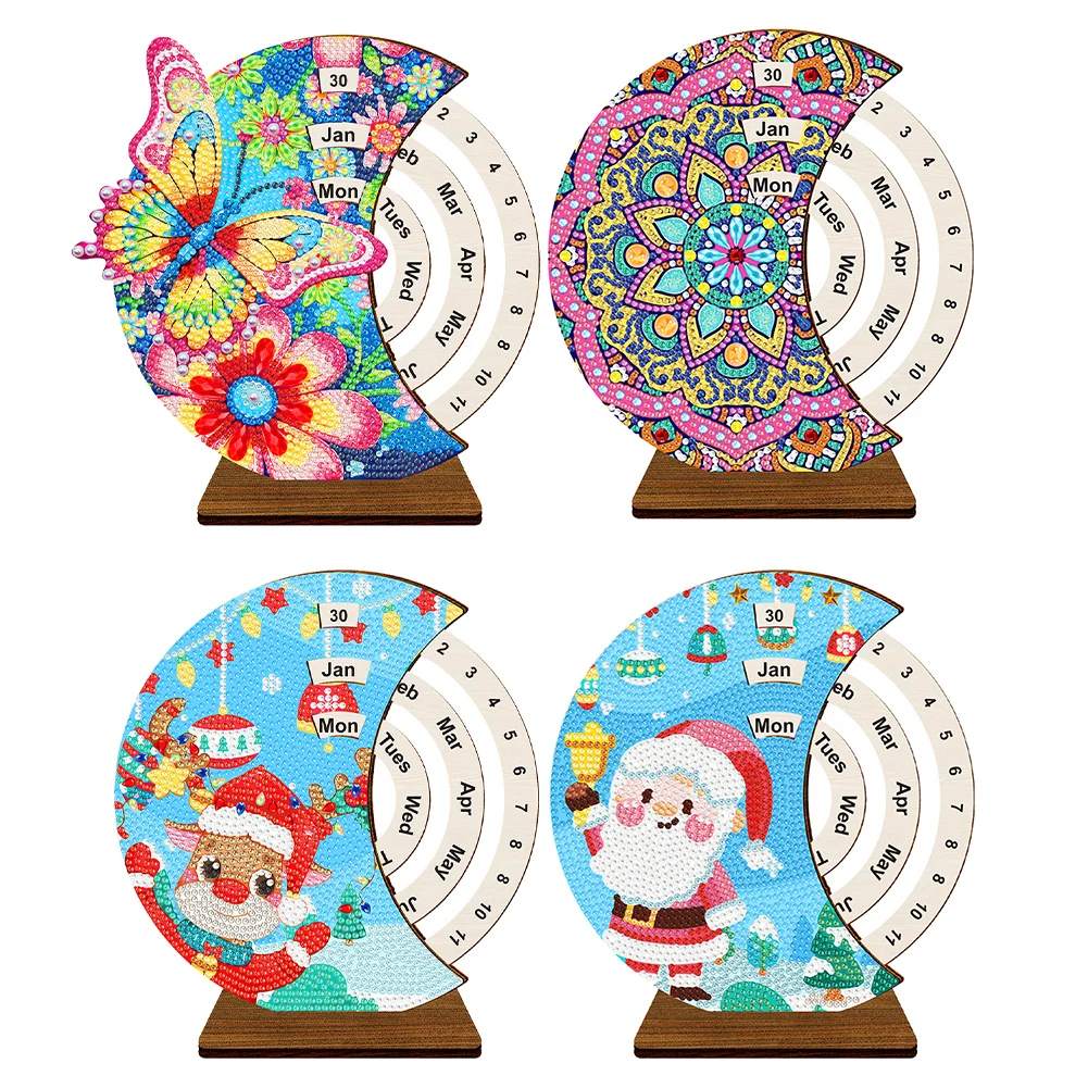 

Diamond Painting Rotating Calendar Desk Decor Kit Wooden Perpetual Calendar Desk Calendar Christmas Gift for Home Decoration