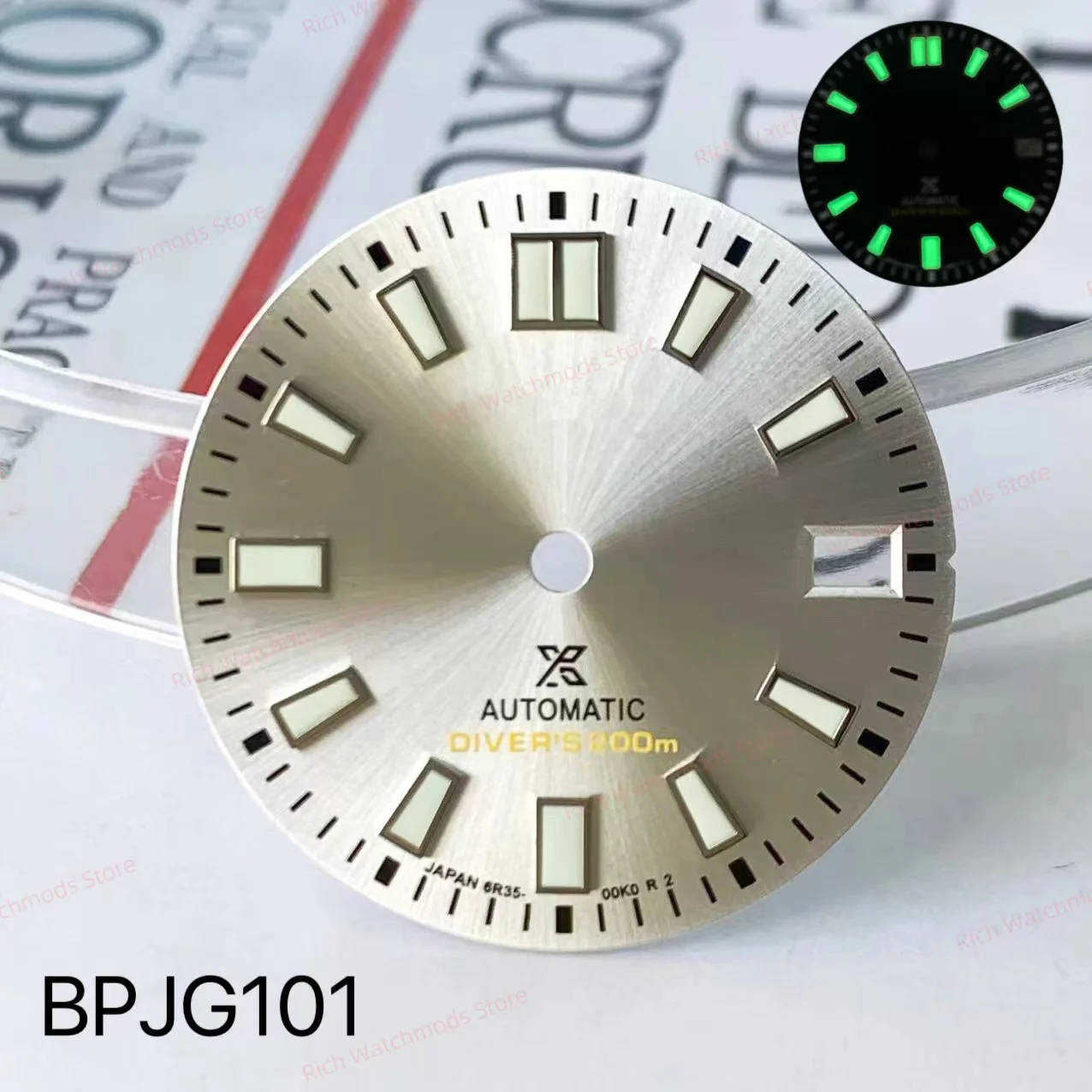 Watch accessories 28.5mm S logo dial green glow in the dark suitable for NH35/36 automatic machine sun pattern surface man watch