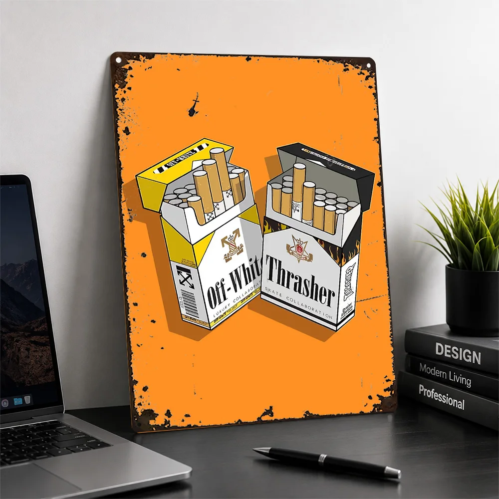 Off White Thrasher Cigarette Packs Aluminum Poster Pop Inspired Wall Art For Living Room Customized Metal Sign Design Lover Gift