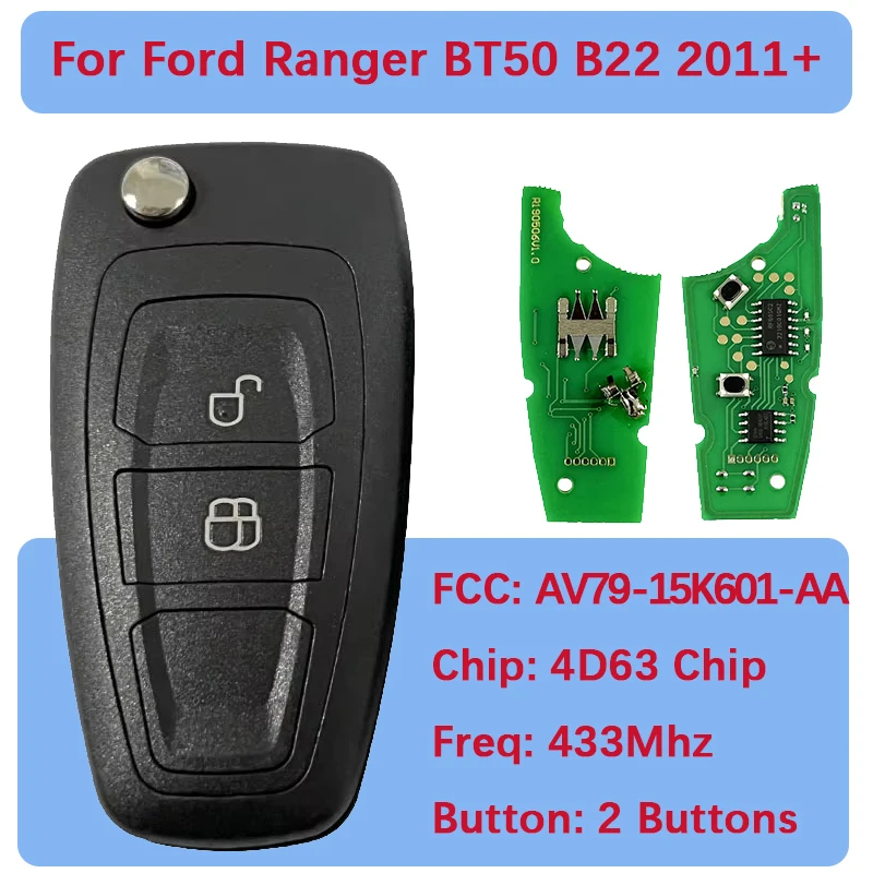 

CN018074 Aftermarket 2-кнопочный откидной ключ с 433 МГц 4D63чипом 80 бит AV79-15K601-AA для Ford Ranger BT50 B22 2011+