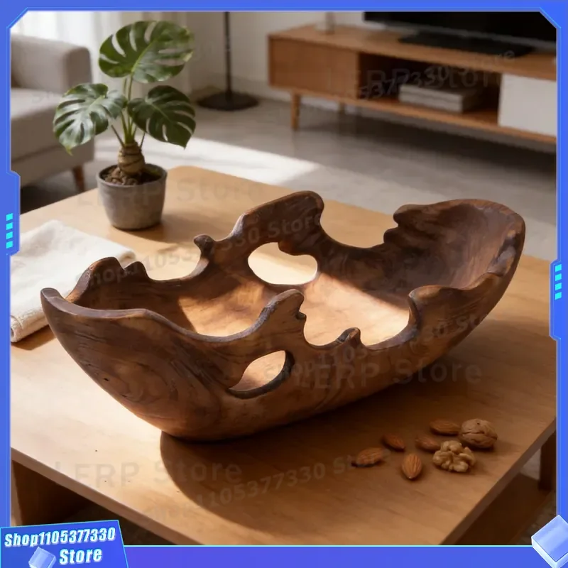 Handmade Wooden Craft Tray for Snacks and Fruits Home Desktop Decorative Utensil Natural Wood Serving Plate for Living Room