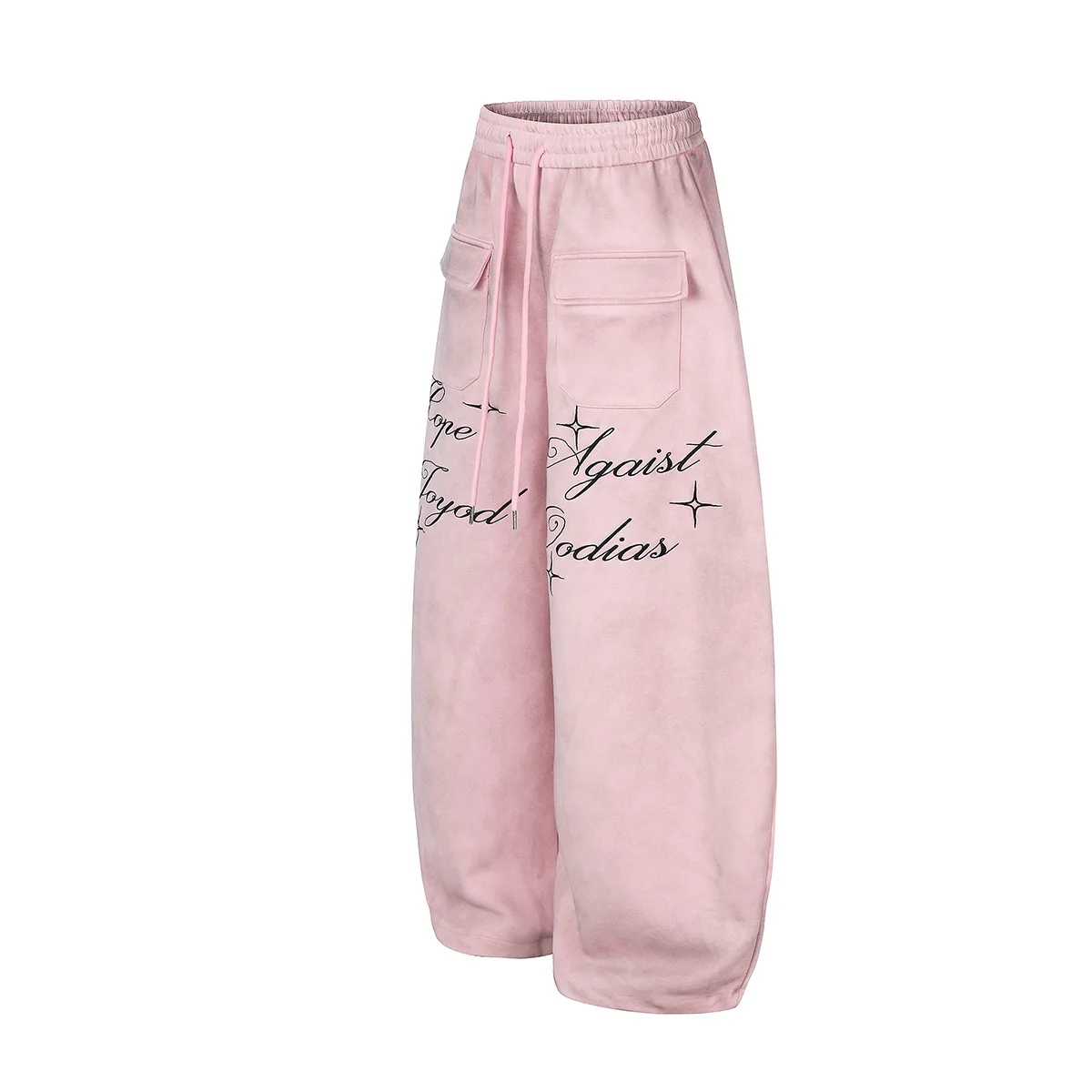 MWJLPWQ Retro Printed Loose Sweatpants Distressed Dyeing Design American-Style Drawstring Straight Wide-Leg Casual Pants 20520