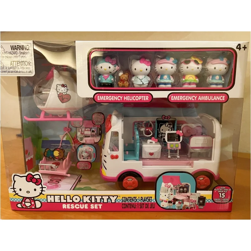 Original Hello Kitty Peripheral Toys Children's Pretend Play Simulation Rescue Airplane Ambulance Educational House Role Play