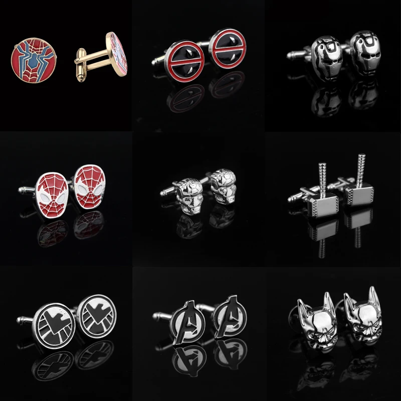 The Avengers Cufflinks Iron Man Spider-Man Thor Fashion Shirt Clip French Cufflinks Accessories