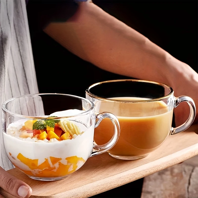 2pcs Large Capacity Glass Breakfast Cup, Transparent Milk Coffee Cup, Household Thick Oat Cup, Holiday Gift