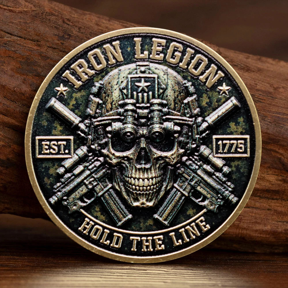 Vintage Bronze Plated Tactical Skull Challenge Coin US Army Iron Legion Hold The Line Soldier Souvenir Collectible Coin