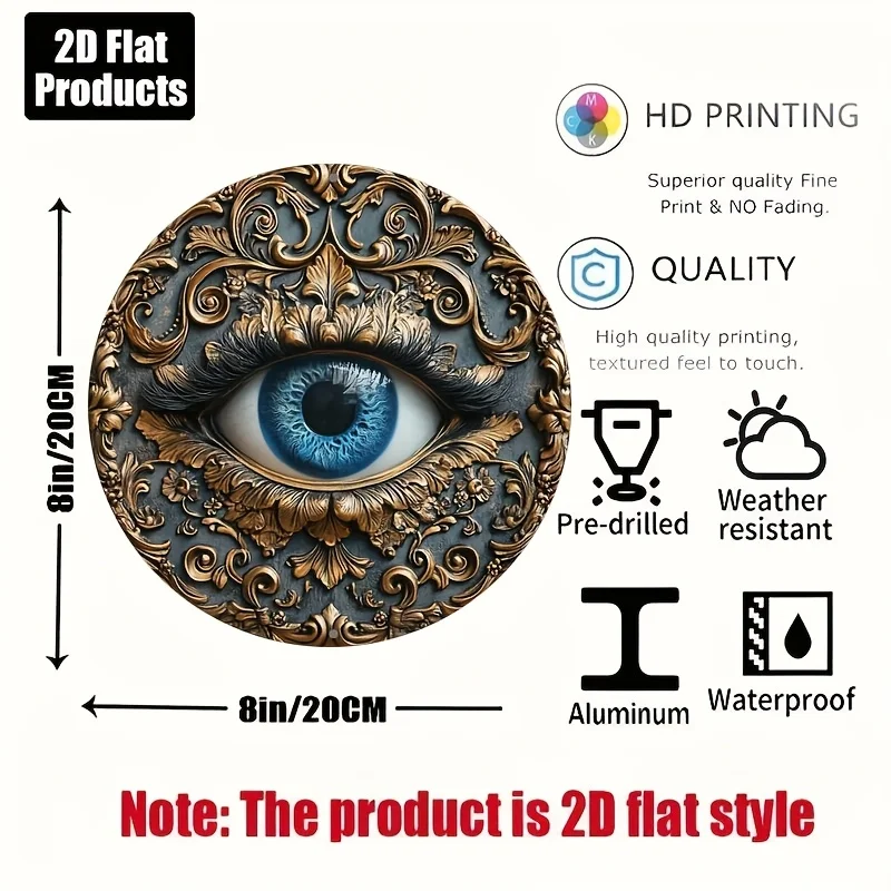 1pc 2D Flat Bohemian Style Evil Eye Protection Pattern Theme, Round Aluminum Metal Decorative Plaque Sign, Home Decoration, Suit