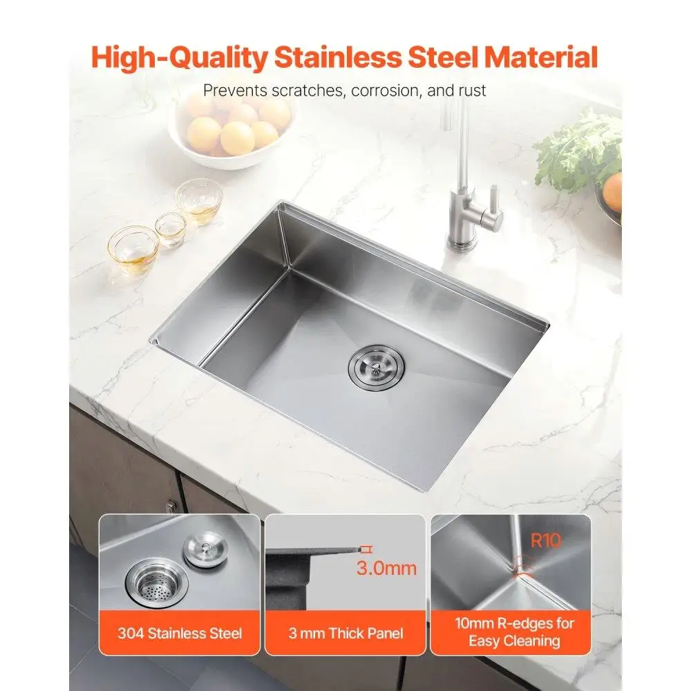 27 Inch Stainless Steel Undermount Single Bowl Kitchen Sink Drop-In Bar Basin Durable Design