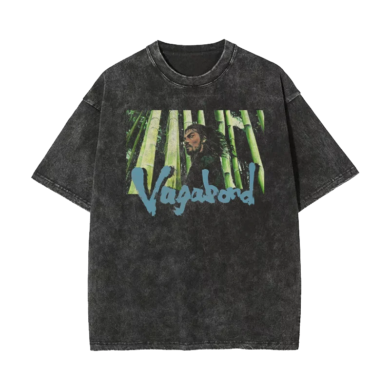 

Langke Vagabond Animation Short-sleeved T-shirt Pure Cotton Loose Retro American Washed Old Men's and Women's T-shirt
