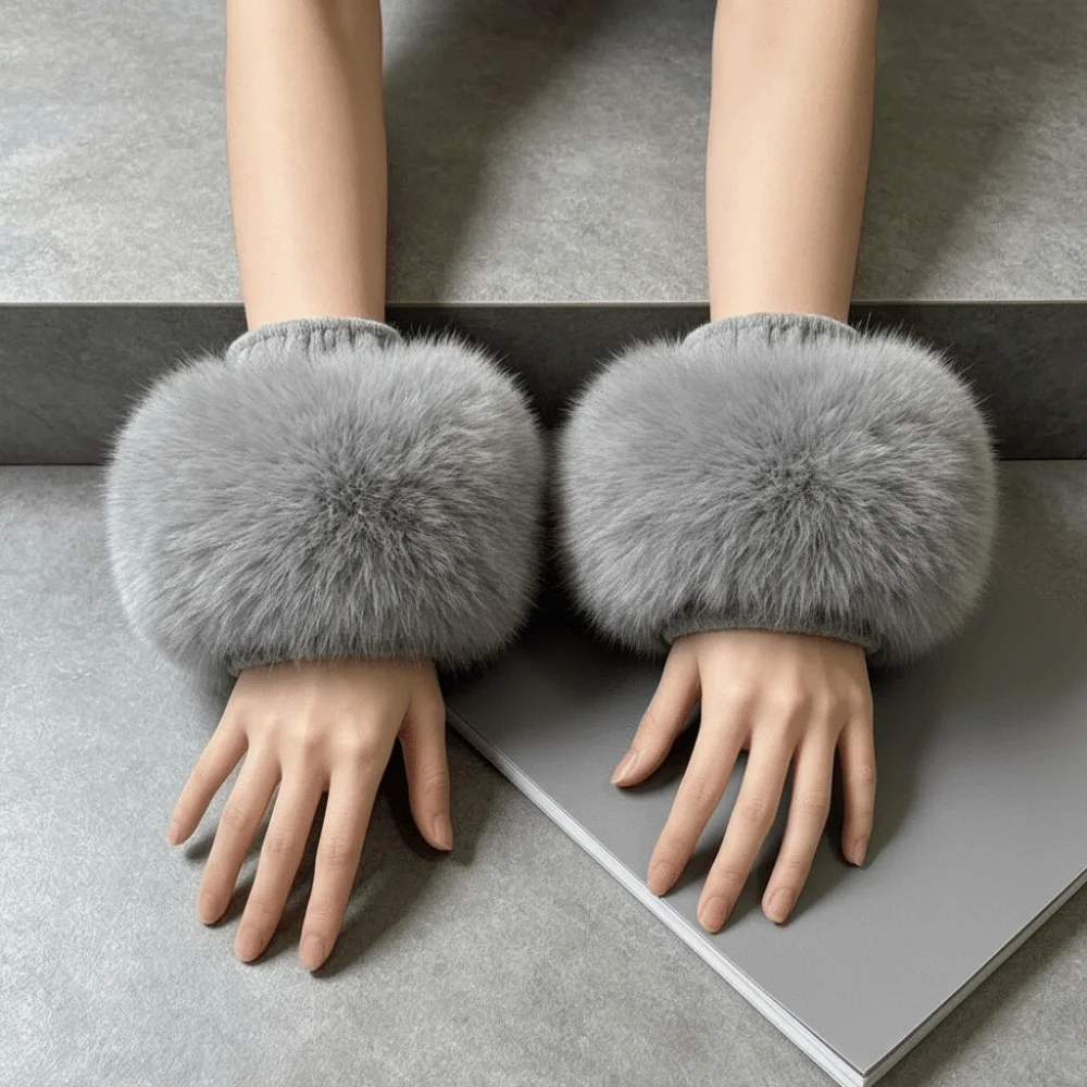 Comfortable Solid Color Faux Fur Wrist Cuffs Keep Warm Soft Jacket Arm Warmers Windproof Elastic Plush Sleeve Covers Ladies