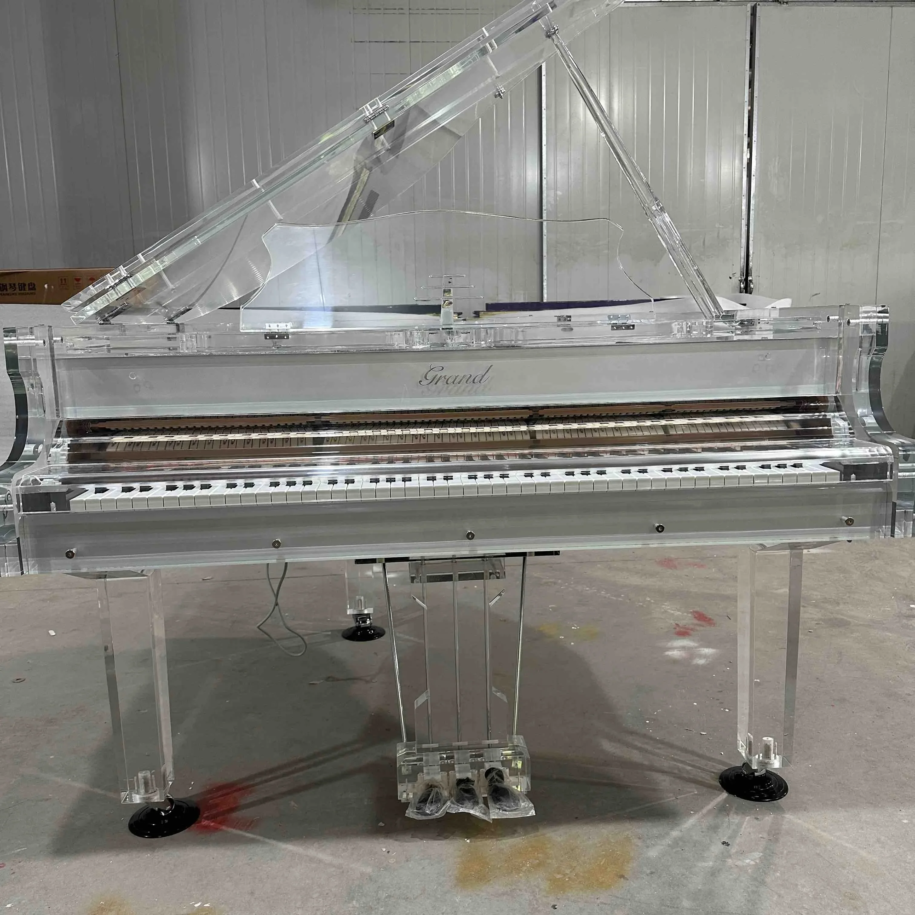 Custom Glass Transparent Acrylic Piano for sale Crystal White Silver Baby Grand Piano Bench Accept Piano OEM