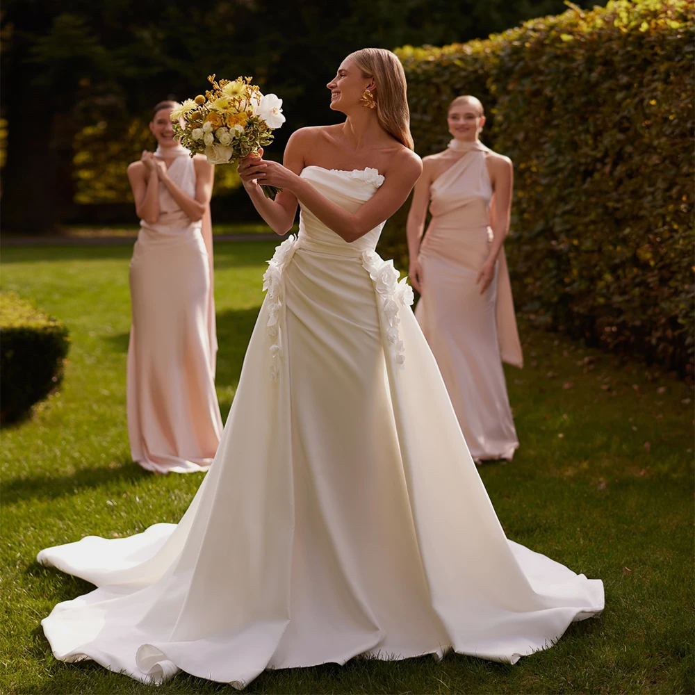 

Modern Strapless Mermaid Wedding Gowns Sweep Train Bridal Dresses 2026 Custom Made Removed Train Evening Dress For Wedding