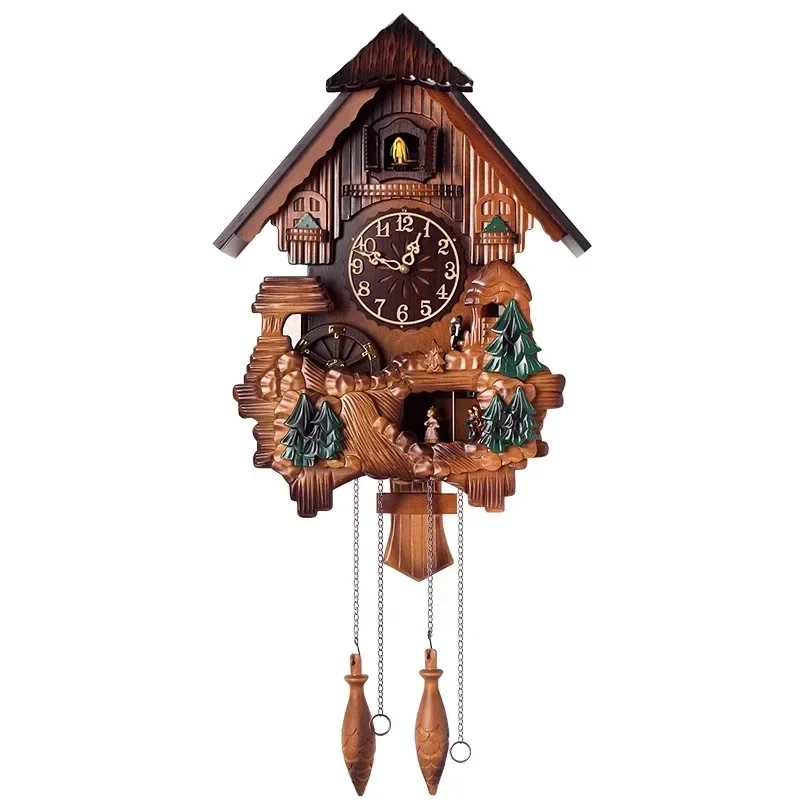 Retro Creative Cuckoo Clock Silent Movement Wooden Wall Clocks Cuckoo Call on The Hour Family Interior Living Room Decoration