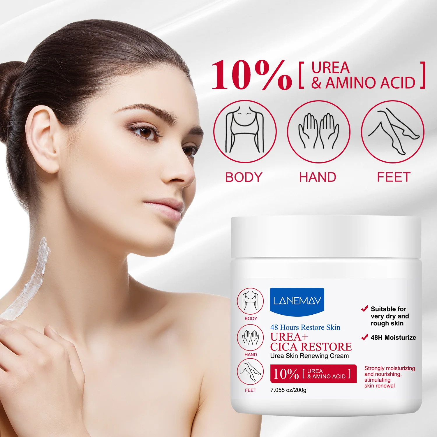 10% Urea&Amino Acid Urea+ CICA48 Hours Moisturize Restore Skin Renewing Cream Suit For Very Dry And Rough Skin Body Cream