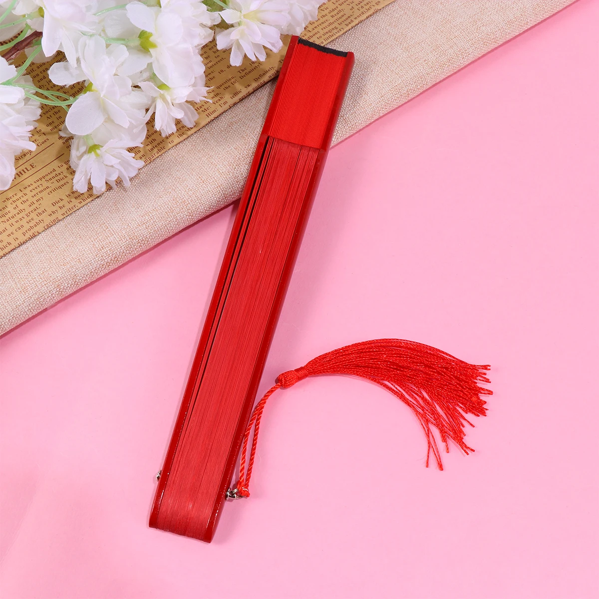 

Vintage Handheld Folding Fan Dance Performance Fan Craft Hollow Folding Fan (Red Framework and Face Fan)
