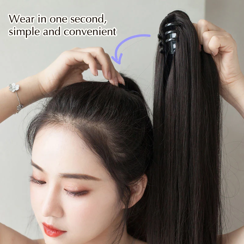 Pageup Long Straight Synthetic Ponytail Hair Extension Highlight blue Claw Clip On  Ponytail Extension Hair For Women Pony Tail