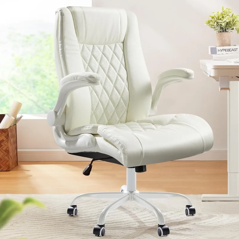 

Executive Office Chair with Flip-up Armrests,PU Leather Ergonomic Desk Chair Height-Adjustable Swivel Rolling Computer D