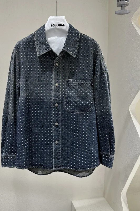 2025 Autumn New Men's Casual Denim Shirt Fashion Versatile Loose Long Sleeve Turn-down Collar Top Trendy Handsome Men's Clothing